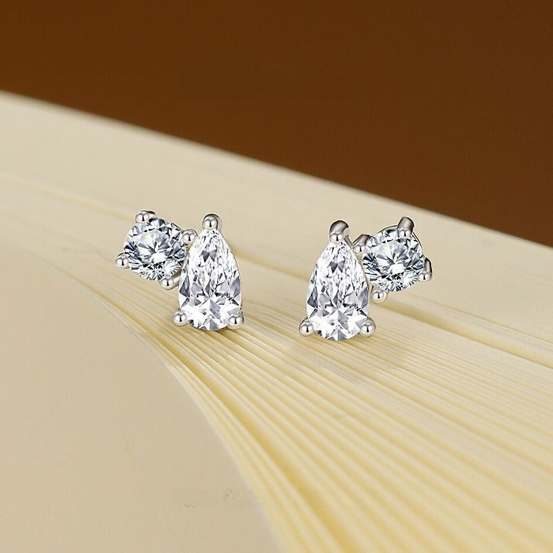 Round Stud Earrings For Women In 925 Sterling Silver Featuring Moissanite In Silver