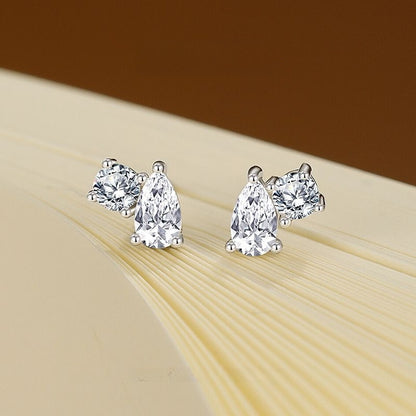 Round Stud Earrings For Women In 925 Sterling Silver Featuring Moissanite In Silver