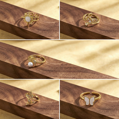 Electroplated Copper Open Ring For Women Featuring 18K Real Gold Plating With Acrylic Imitation Pearl Inlay