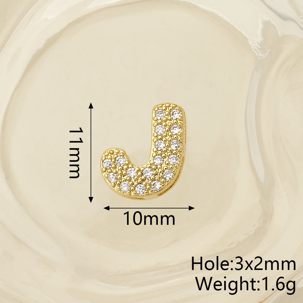 Smooth Letter Bead With 18K Real Gold Plated Copper Featuring Zircon Inlay, Electroplated Finish, 1 Pc Package
