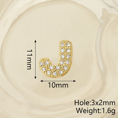 Smooth Letter Bead With 18K Real Gold Plated Copper Featuring Zircon Inlay, Electroplated Finish, 1 Pc Package
