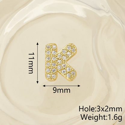 Smooth Letter Bead With 18K Real Gold Plated Copper Featuring Zircon Inlay, Electroplated Finish, 1 Pc Package