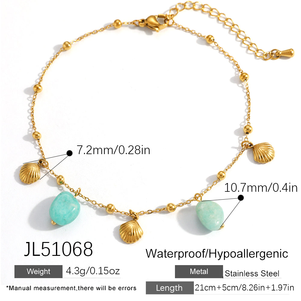 Electroplated 304 Stainless Steel Anklet Featuring Shell Pattern With PVD Coated 18K Real Gold Plated Layer