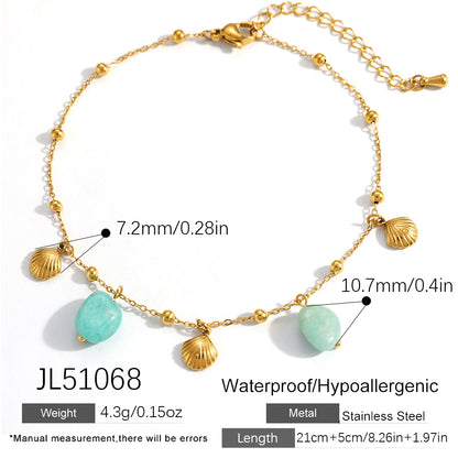 Electroplated 304 Stainless Steel Anklet Featuring Shell Pattern With PVD Coated 18K Real Gold Plated Layer