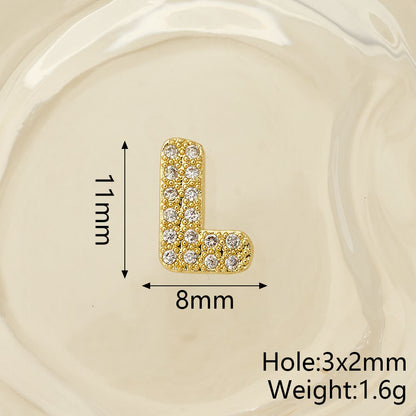 Smooth Letter Bead With 18K Real Gold Plated Copper Featuring Zircon Inlay, Electroplated Finish, 1 Pc Package