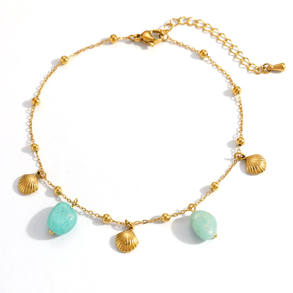 Electroplated 304 Stainless Steel Anklet Featuring Shell Pattern With PVD Coated 18K Real Gold Plated Layer