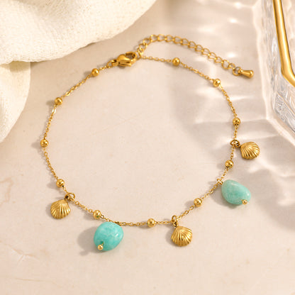 Electroplated 304 Stainless Steel Anklet Featuring Shell Pattern With PVD Coated 18K Real Gold Plated Layer