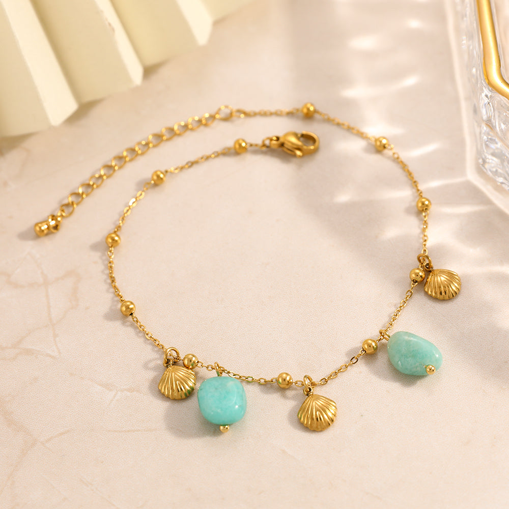 Electroplated 304 Stainless Steel Anklet Featuring Shell Pattern With PVD Coated 18K Real Gold Plated Layer