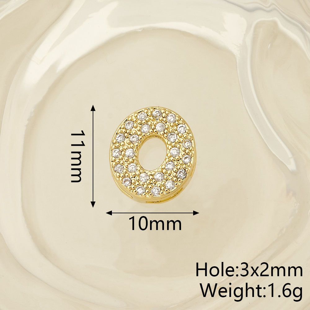 Smooth Letter Bead With 18K Real Gold Plated Copper Featuring Zircon Inlay, Electroplated Finish, 1 Pc Package
