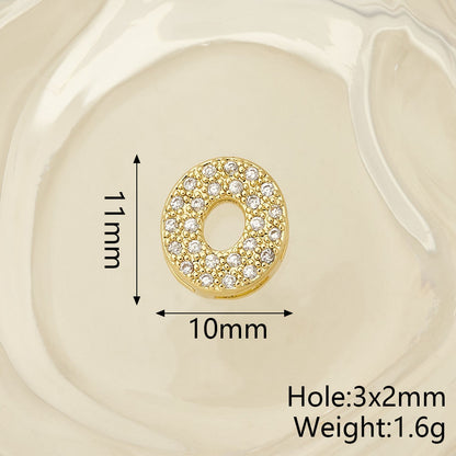 Smooth Letter Bead With 18K Real Gold Plated Copper Featuring Zircon Inlay, Electroplated Finish, 1 Pc Package