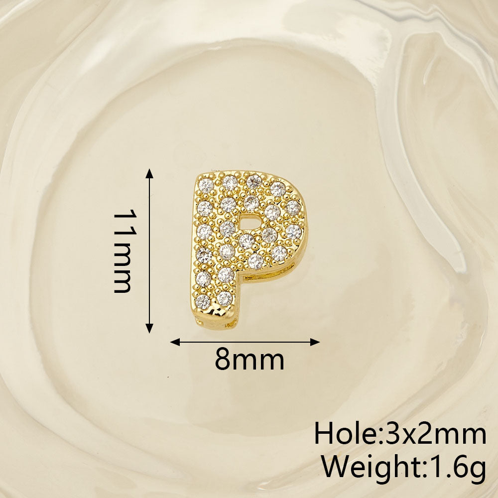 Smooth Letter Bead With 18K Real Gold Plated Copper Featuring Zircon Inlay, Electroplated Finish, 1 Pc Package