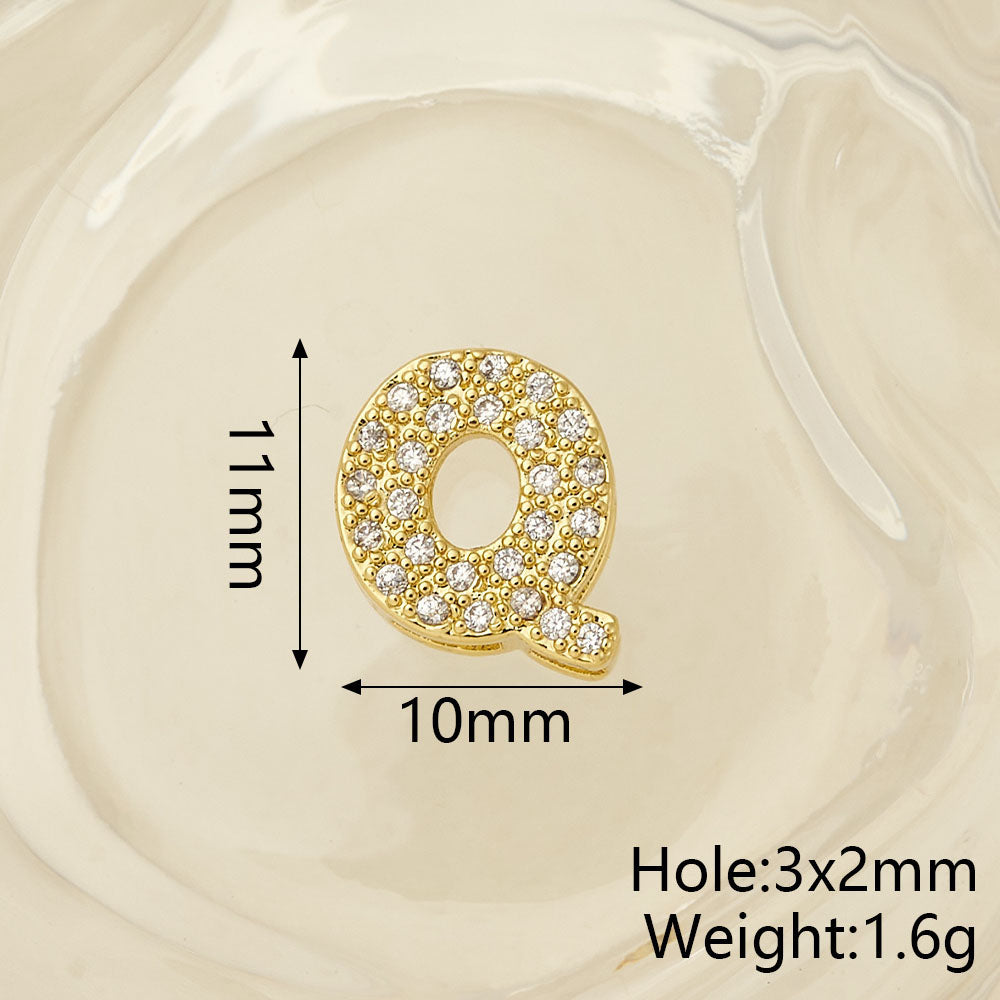 Smooth Letter Bead With 18K Real Gold Plated Copper Featuring Zircon Inlay, Electroplated Finish, 1 Pc Package
