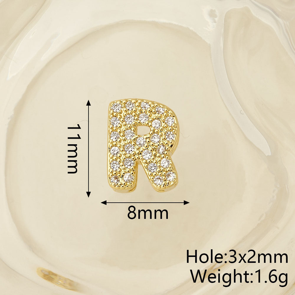 Smooth Letter Bead With 18K Real Gold Plated Copper Featuring Zircon Inlay, Electroplated Finish, 1 Pc Package