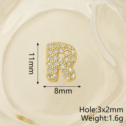 Smooth Letter Bead With 18K Real Gold Plated Copper Featuring Zircon Inlay, Electroplated Finish, 1 Pc Package