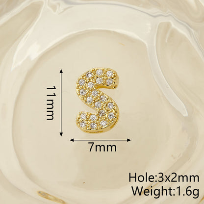 Smooth Letter Bead With 18K Real Gold Plated Copper Featuring Zircon Inlay, Electroplated Finish, 1 Pc Package