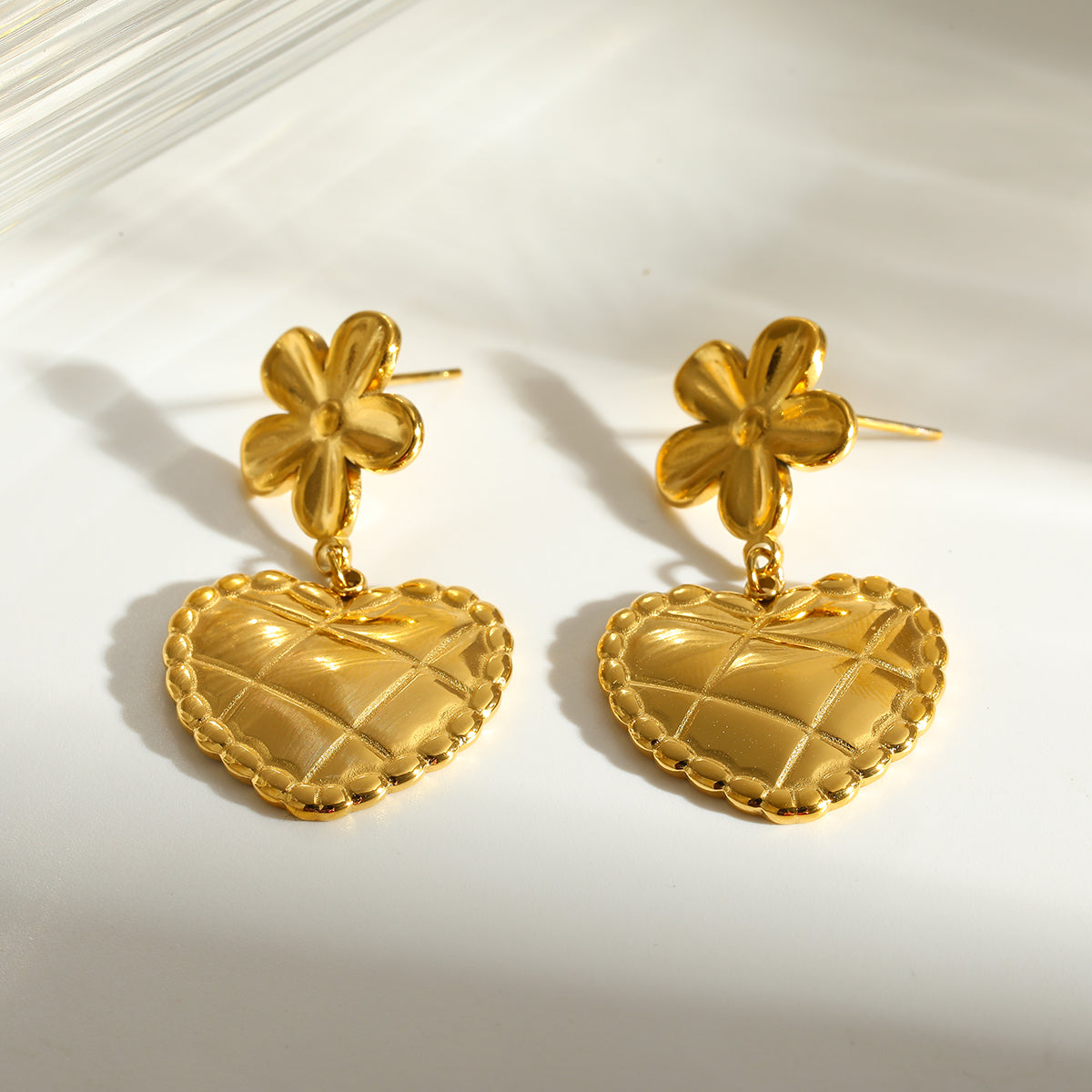 Heart Shape Earrings For Women Featuring 304 Stainless Steel With 18K Real Gold Plated And Rhinestones, Perfect For Valentine's Day