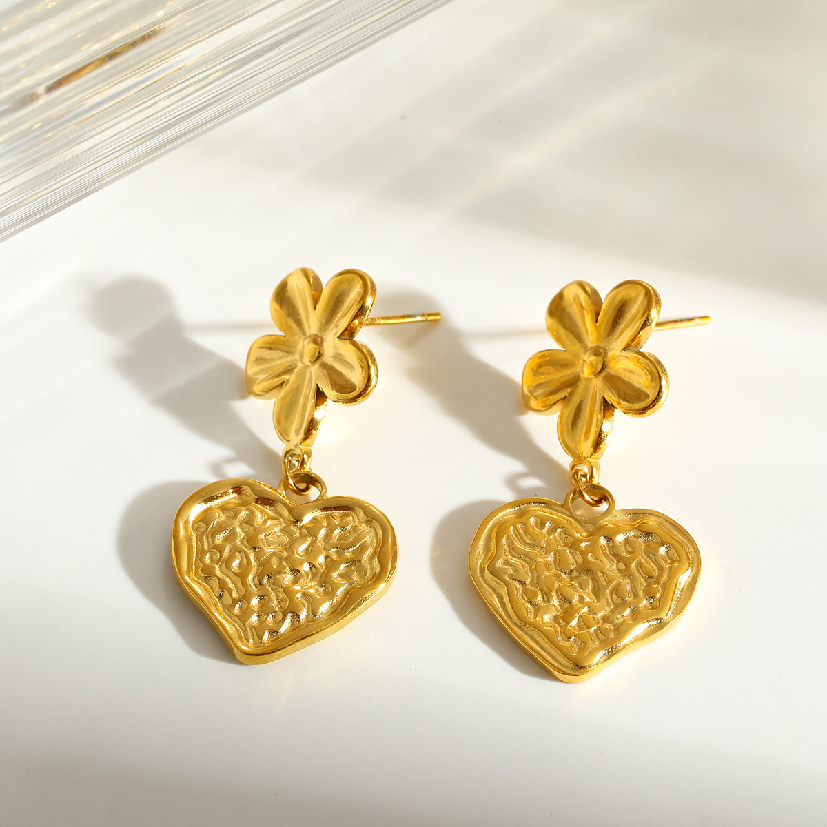 Heart Shape Earrings For Women Featuring 304 Stainless Steel With 18K Real Gold Plated And Rhinestones, Perfect For Valentine's Day