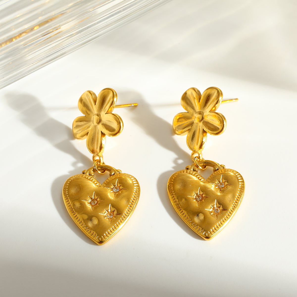 Heart Shape Earrings For Women Featuring 304 Stainless Steel With 18K Real Gold Plated And Rhinestones, Perfect For Valentine's Day