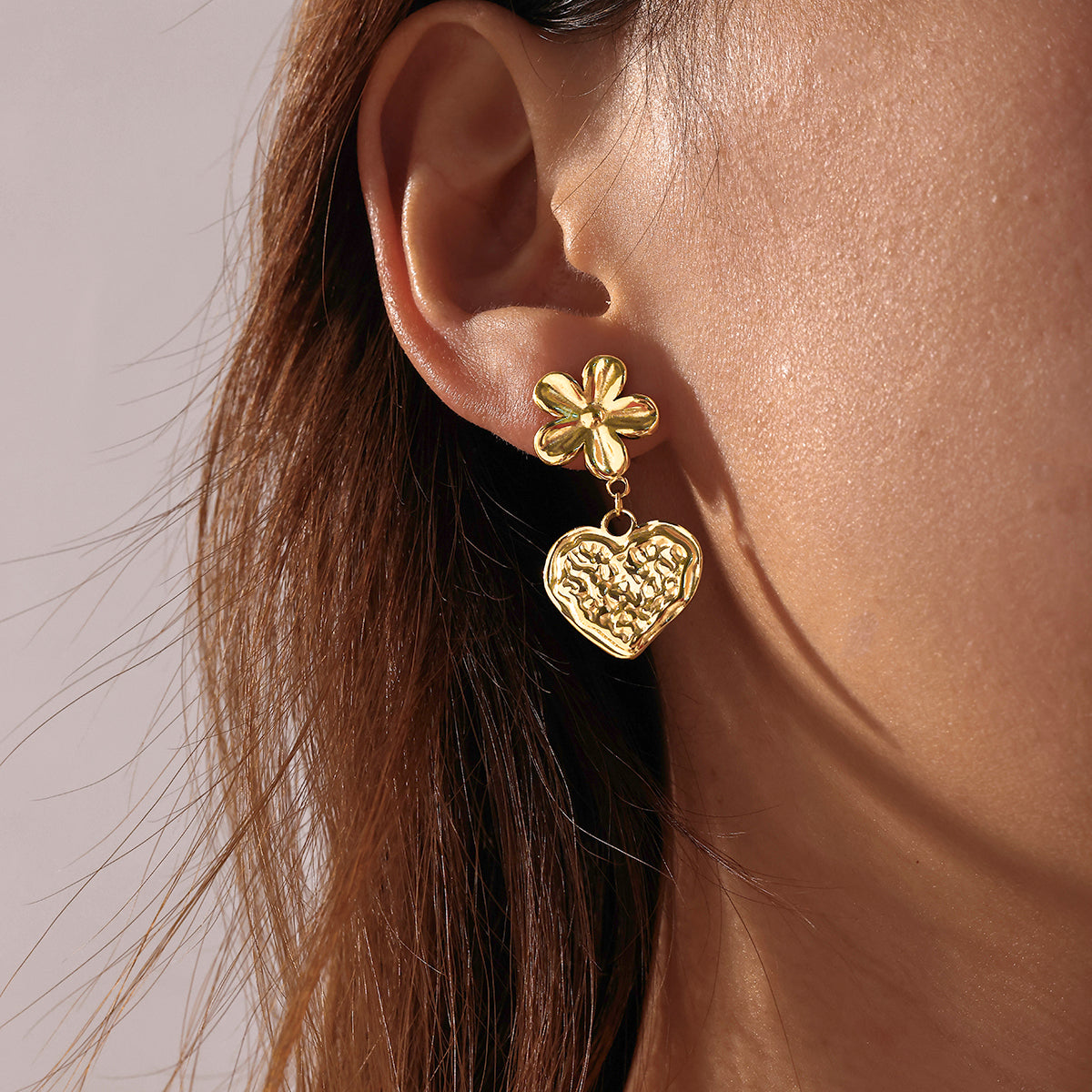 Heart Shape Earrings For Women Featuring 304 Stainless Steel With 18K Real Gold Plated And Rhinestones, Perfect For Valentine's Day