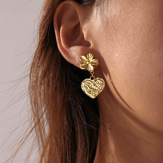 Heart Shape Earrings For Women Featuring 304 Stainless Steel With 18K Real Gold Plated And Rhinestones, Perfect For Valentine's Day