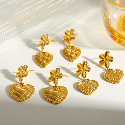 Heart Shape Earrings For Women Featuring 304 Stainless Steel With 18K Real Gold Plated And Rhinestones, Perfect For Valentine's Day