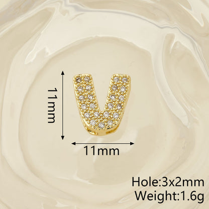 Smooth Letter Bead With 18K Real Gold Plated Copper Featuring Zircon Inlay, Electroplated Finish, 1 Pc Package