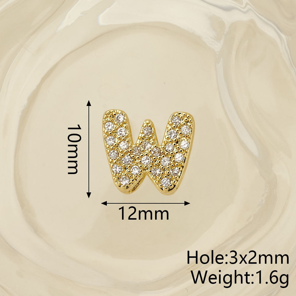 Smooth Letter Bead With 18K Real Gold Plated Copper Featuring Zircon Inlay, Electroplated Finish, 1 Pc Package