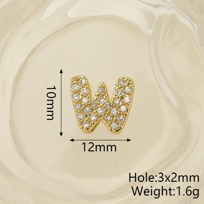 Smooth Letter Bead With 18K Real Gold Plated Copper Featuring Zircon Inlay, Electroplated Finish, 1 Pc Package
