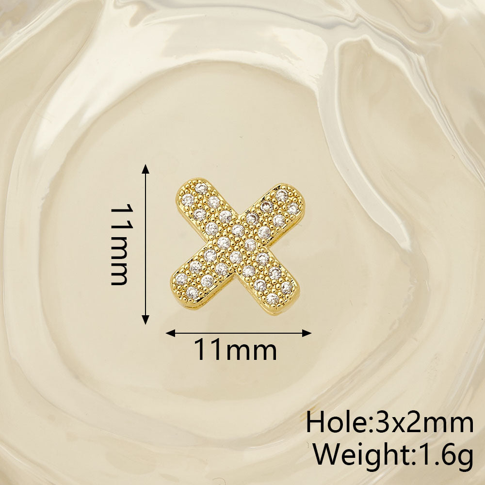 Smooth Letter Bead With 18K Real Gold Plated Copper Featuring Zircon Inlay, Electroplated Finish, 1 Pc Package