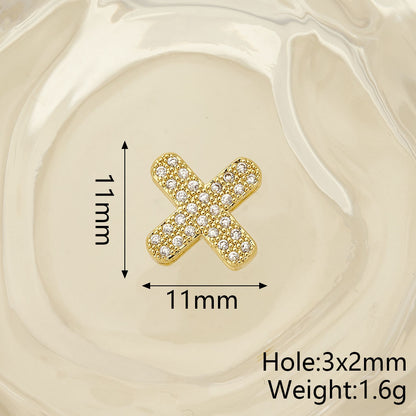 Smooth Letter Bead With 18K Real Gold Plated Copper Featuring Zircon Inlay, Electroplated Finish, 1 Pc Package