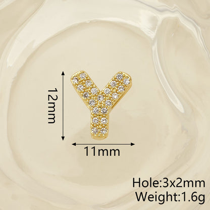 Smooth Letter Bead With 18K Real Gold Plated Copper Featuring Zircon Inlay, Electroplated Finish, 1 Pc Package