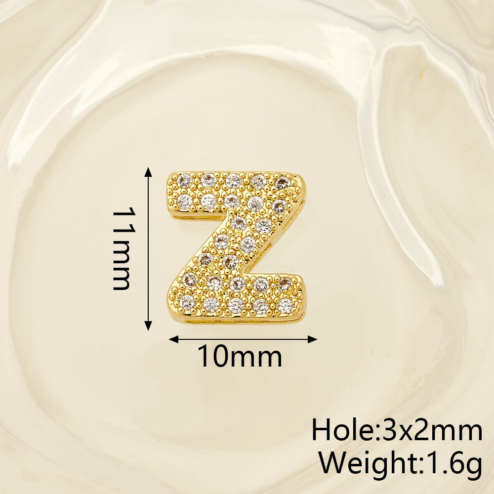 Smooth Letter Bead With 18K Real Gold Plated Copper Featuring Zircon Inlay, Electroplated Finish, 1 Pc Package