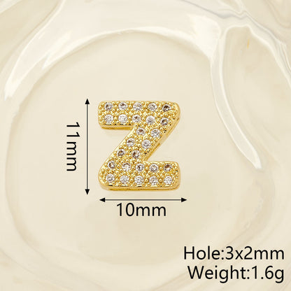 Smooth Letter Bead With 18K Real Gold Plated Copper Featuring Zircon Inlay, Electroplated Finish, 1 Pc Package