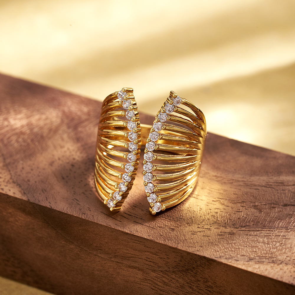 For Women Electroplated Copper Open Rings Featuring 18K Real Gold Plated And Zircon Inlay