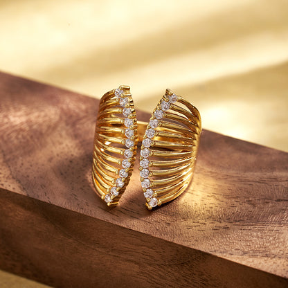 For Women Electroplated Copper Open Rings Featuring 18K Real Gold Plated And Zircon Inlay