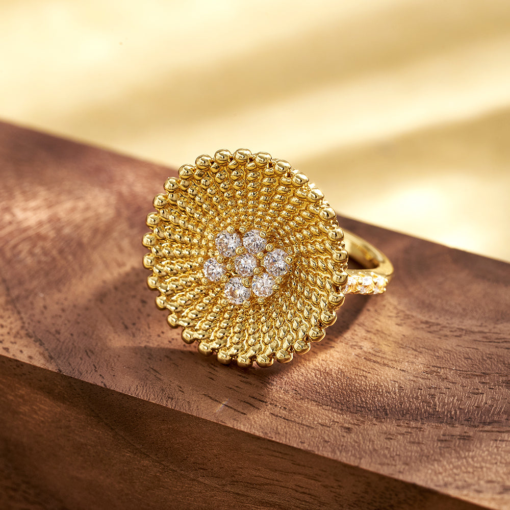For Women Electroplated Copper Open Rings Featuring 18K Real Gold Plated And Zircon Inlay