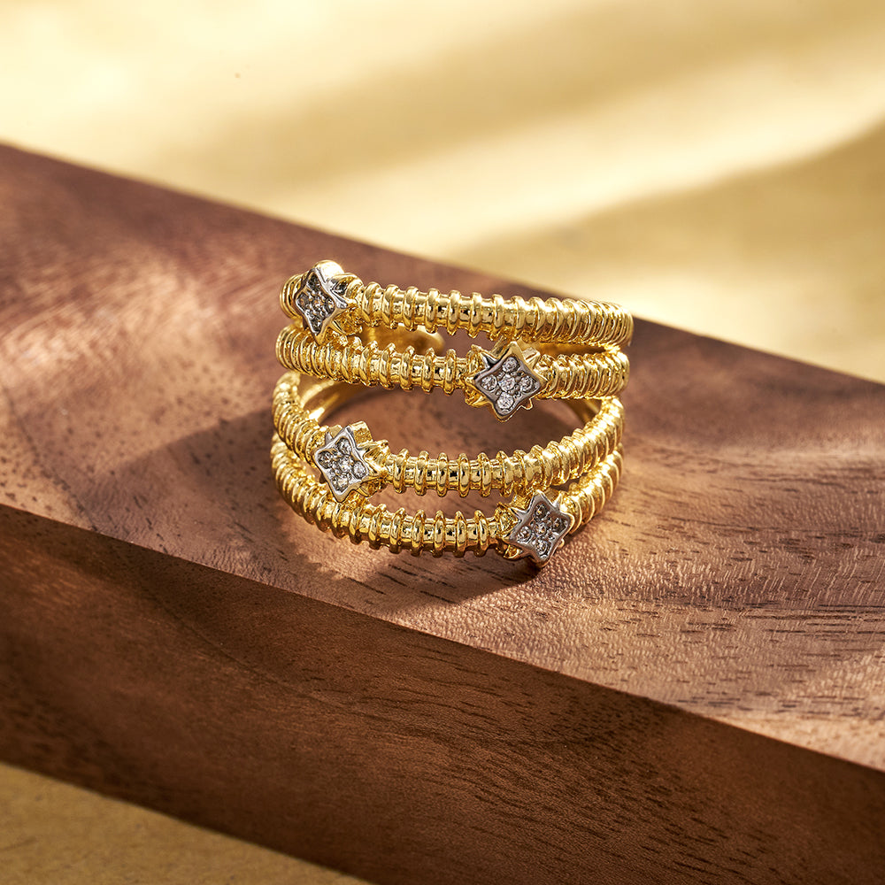 For Women Electroplated Copper Open Rings Featuring 18K Real Gold Plated And Zircon Inlay