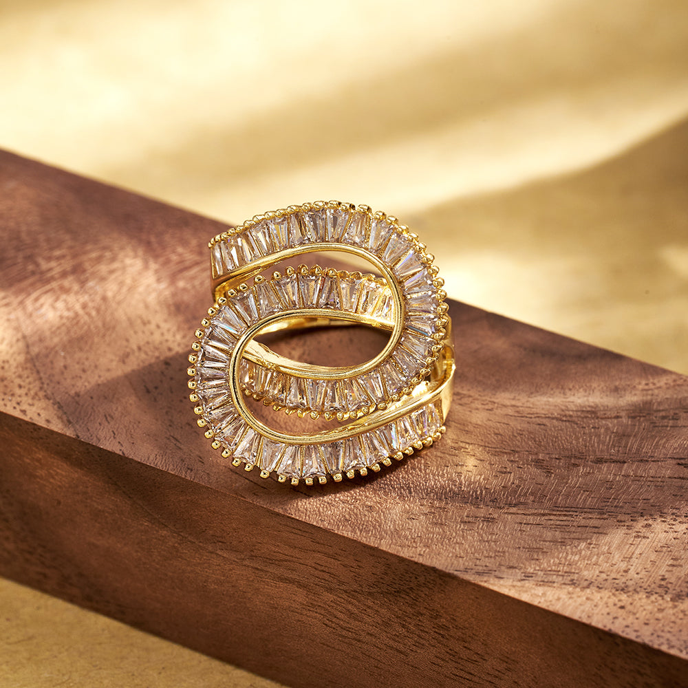 For Women Electroplated Copper Open Rings Featuring 18K Real Gold Plated And Zircon Inlay