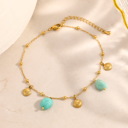 Electroplated 304 Stainless Steel Anklet Featuring Shell Pattern With PVD Coated 18K Real Gold Plated Layer