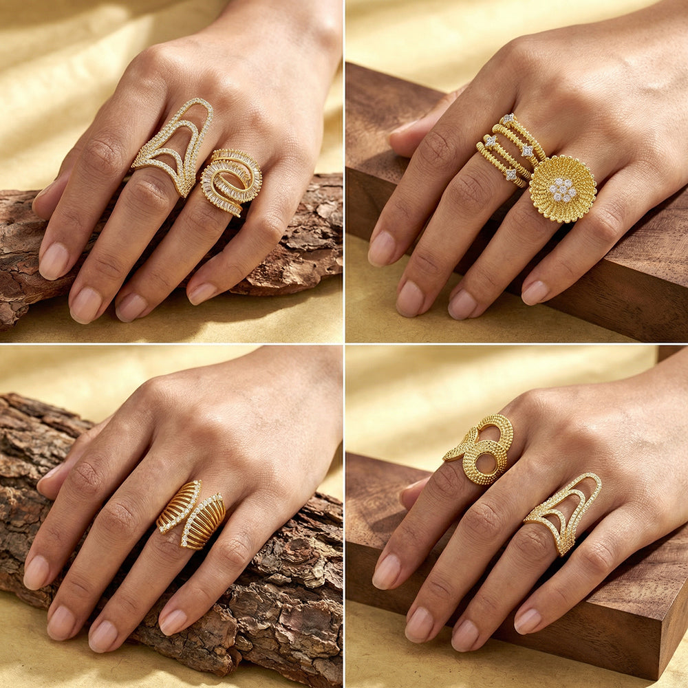 For Women Electroplated Copper Open Rings Featuring 18K Real Gold Plated And Zircon Inlay