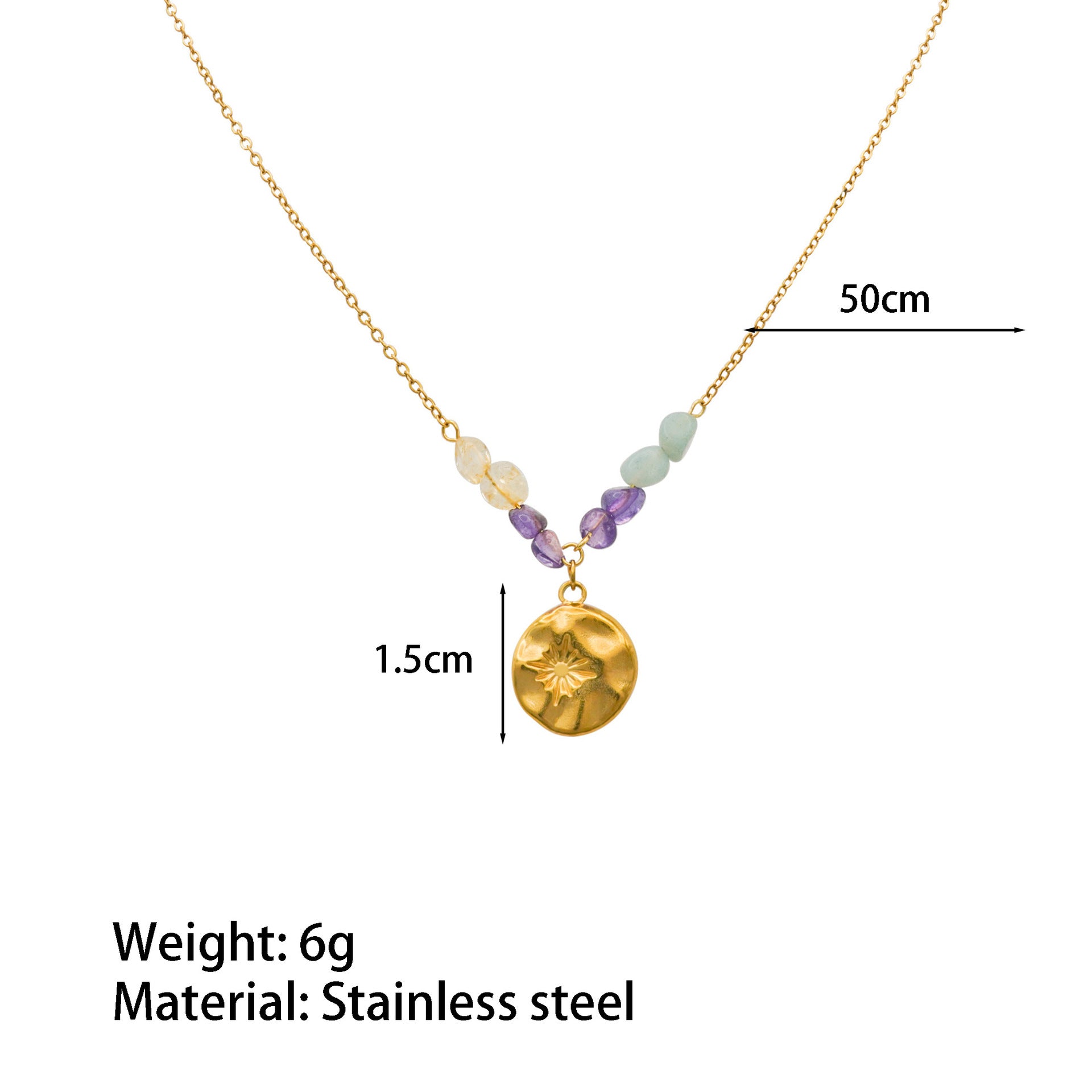 Splicing Necklace For Women In Simple Style With 18K Real Gold Plated And Natural Stone Inlay