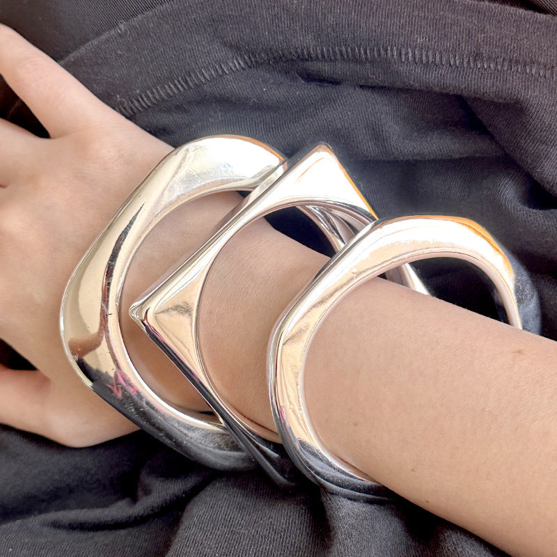 Square Resin Bangle For Women Featuring Silver Plated Electroplated Finish In Elegant Silver