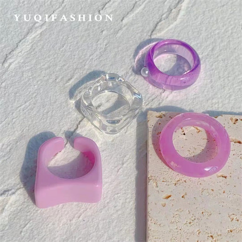 Cute Rhombus Open Rings For Unisex, Made Of Plastic, 4 Pieces Set