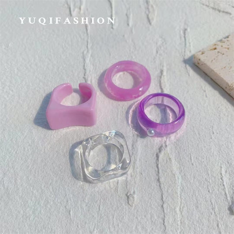 Cute Rhombus Open Rings For Unisex, Made Of Plastic, 4 Pieces Set