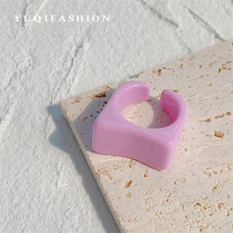 Cute Rhombus Open Rings For Unisex, Made Of Plastic, 4 Pieces Set