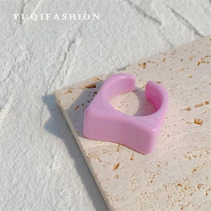 Cute Rhombus Open Rings For Unisex, Made Of Plastic, 4 Pieces Set