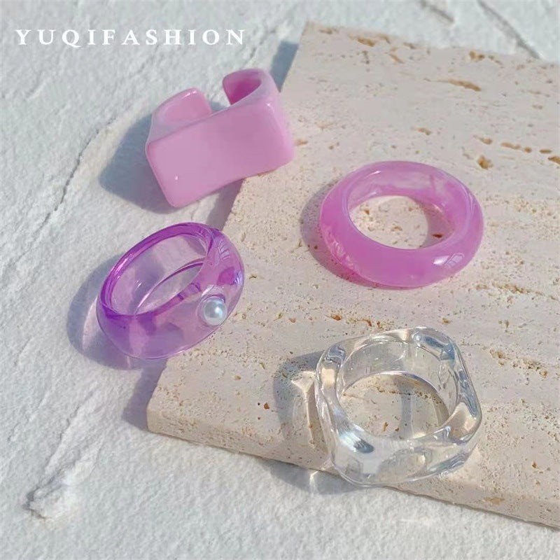 Cute Rhombus Open Rings For Unisex, Made Of Plastic, 4 Pieces Set
