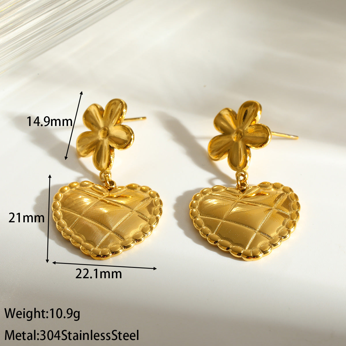 Heart Shape Earrings For Women Featuring 304 Stainless Steel With 18K Real Gold Plated And Rhinestones, Perfect For Valentine's Day