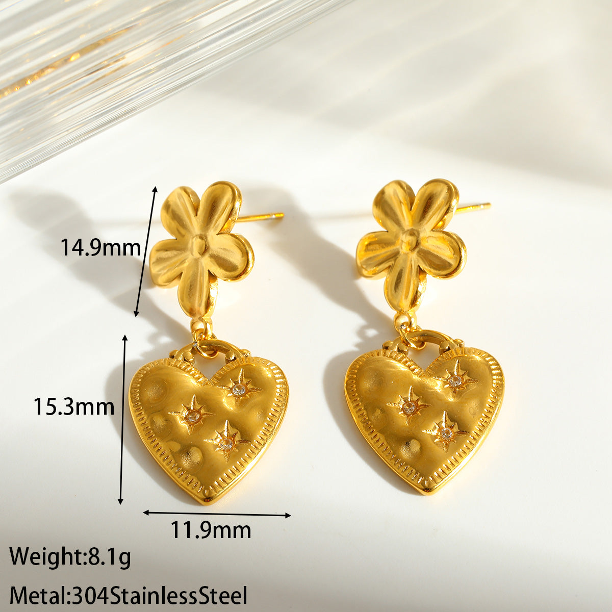 Heart Shape Earrings For Women Featuring 304 Stainless Steel With 18K Real Gold Plated And Rhinestones, Perfect For Valentine's Day