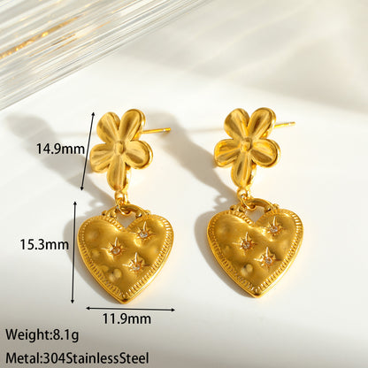 Heart Shape Earrings For Women Featuring 304 Stainless Steel With 18K Real Gold Plated And Rhinestones, Perfect For Valentine's Day